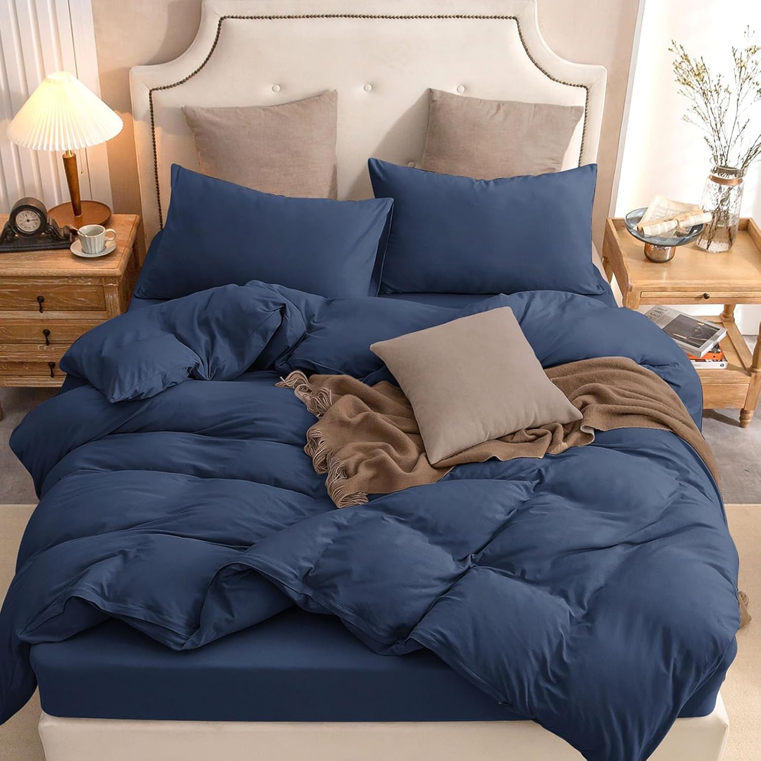 Housse Couette Bleu Nuit + Taies d'oreillers Offertes // Doux & Antiallergique - Couette & Housse de Couette Dwirty Maroc