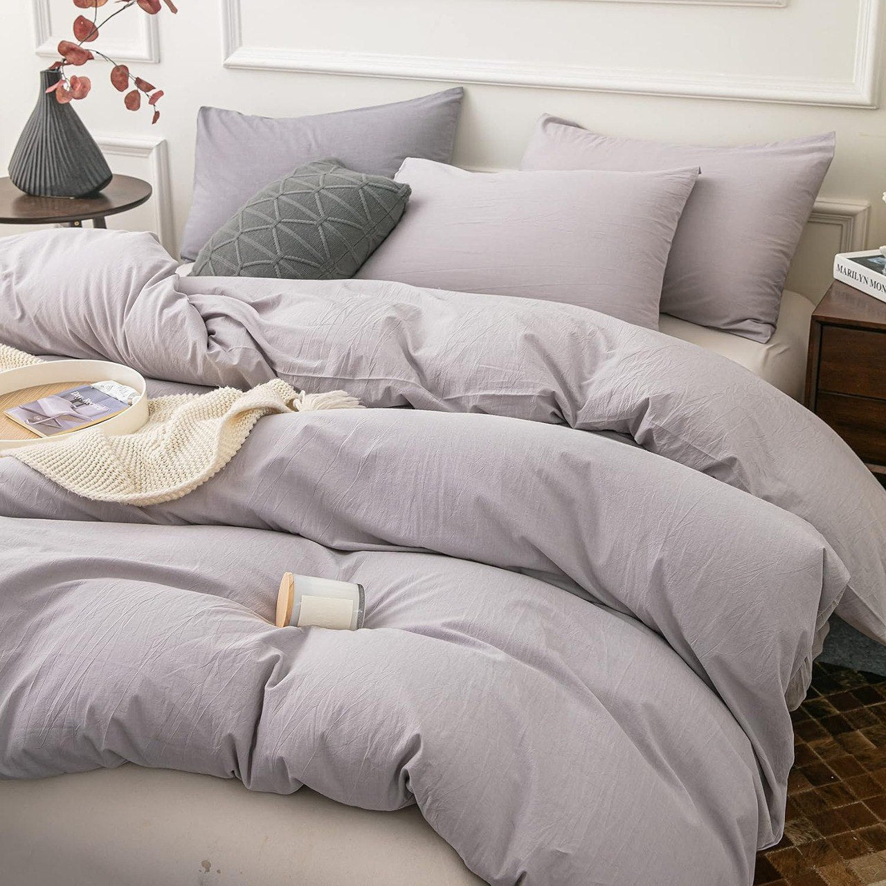 Housse Couette Gris Moyen + Taies d'oreillers Offerts - Doux & Antiallergique - Couette & Housse de Couette Dwirty Maroc