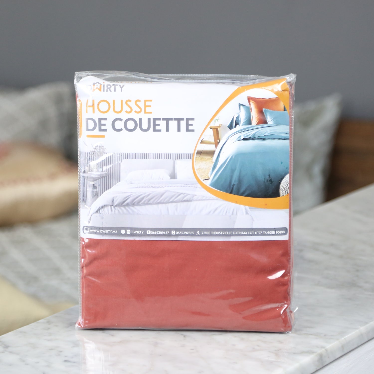 Housse Couette Orange Brique + Taies d'oreillers Offertes - Doux & Antiallergique - Couette & Housse de Couette Dwirty Maroc