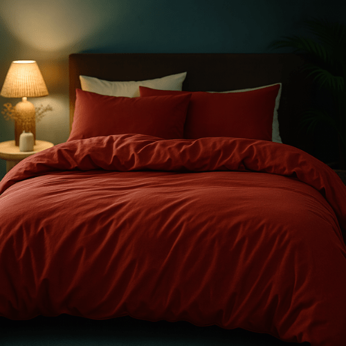 Housse Couette Orange Brique + Taies d'oreillers Offertes - Doux & Antiallergique - Couette & Housse de Couette Dwirty Maroc