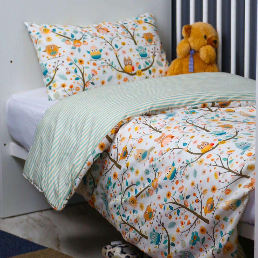 🍄 Housse de Couette Bébé Premium Double Face "Bosquet Enchanté" (Housse -115x130cm- + 1 TO -30x50 cm-) - Un Luxe pour Votre Bébé 🍄// Collection 'Berçeaux de Rêves' ! ✨ - Couette & Housse de Couette Dwirty Maroc