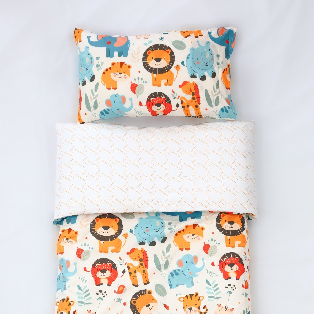 🍄 Housse de Couette Bébé Premium Double Face "Jungle Joyeuse" (Housse - 115x130cm - + 1 TO - 30x50 cm - ) - Un Luxe pour Votre Bébé 🍄// Collection 'Berçeaux de Rêves' ! ✨ - Couette & Housse de Couette Dwirty Maroc