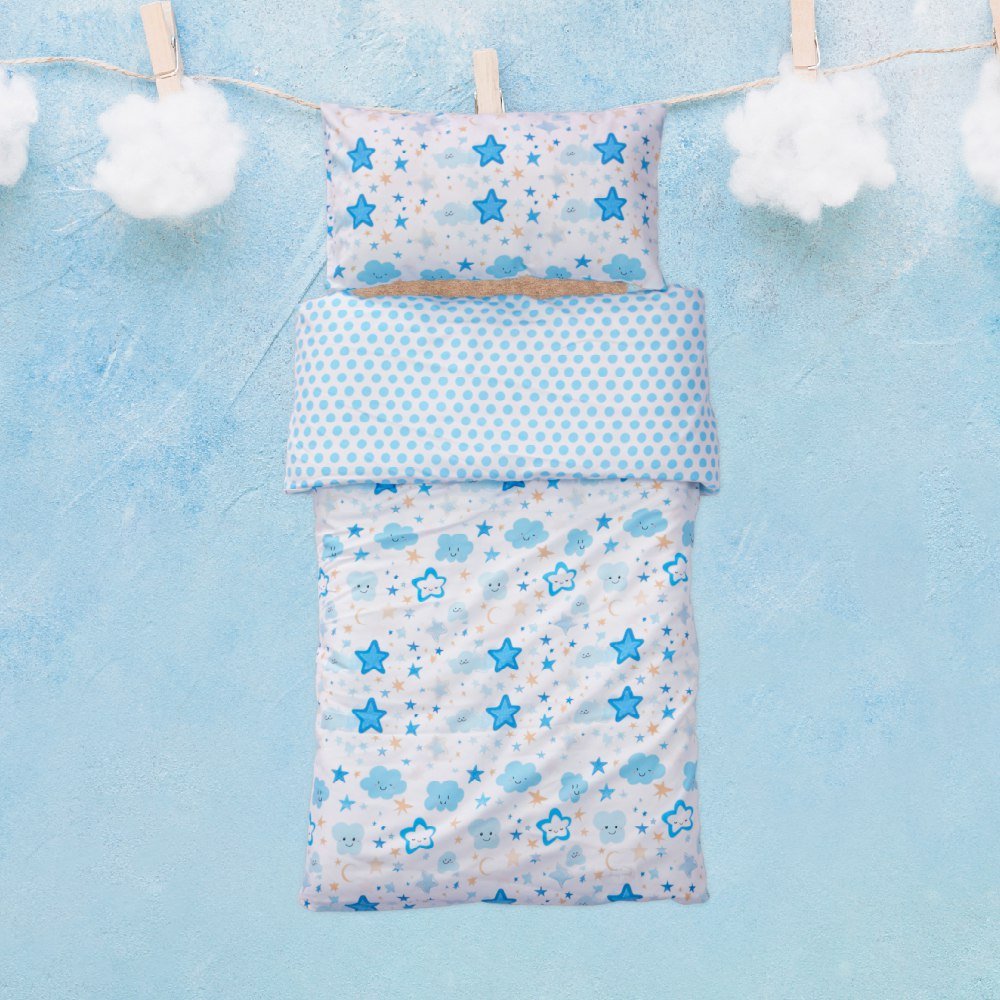 🍄 Housse de Couette Bébé Premium Double Face "Nuit Etoilée" (Housse - 115x130cm - + 1 TO - 30x50 cm - ) - Un Luxe pour Votre Bébé 🍄// Collection 'Berçeaux de Rêves' ! ✨ - Couette & Housse de Couette Dwirty Maroc