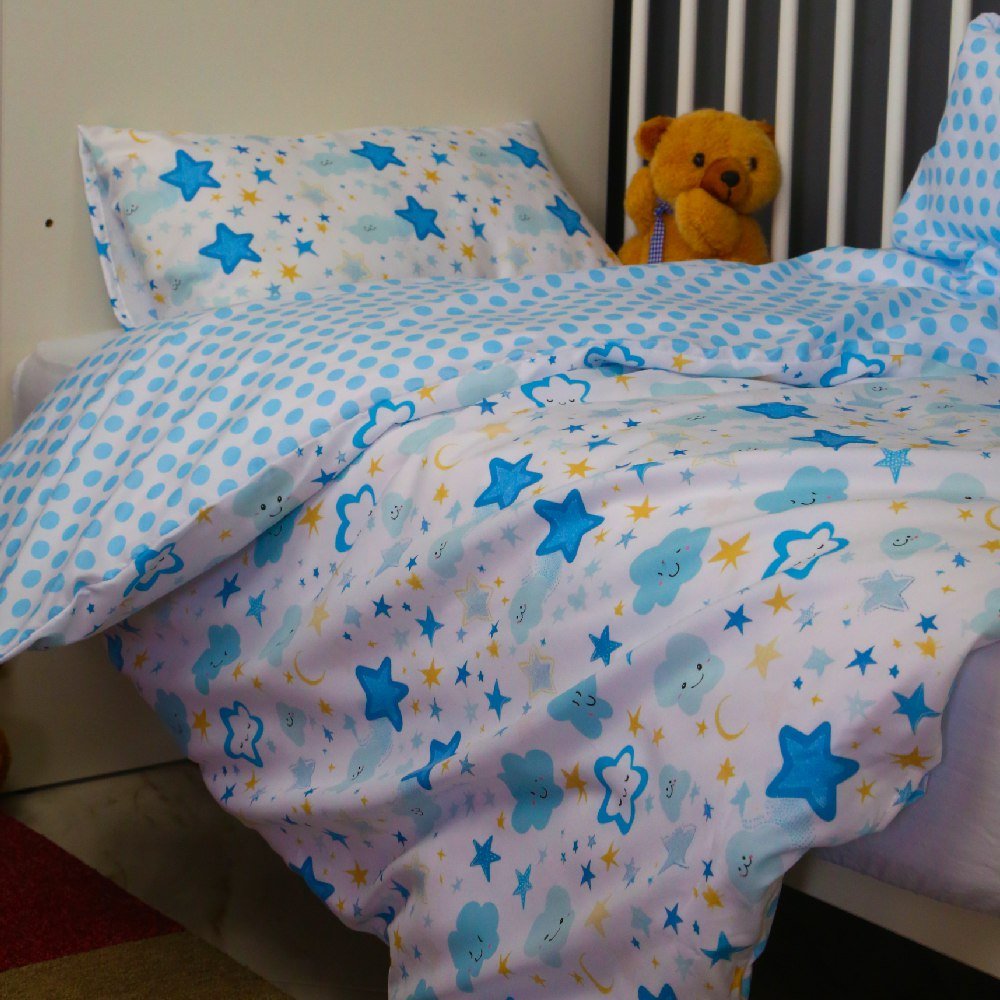 🍄 Housse de Couette Bébé Premium Double Face "Nuit Etoilée" (Housse - 115x130cm - + 1 TO - 30x50 cm - ) - Un Luxe pour Votre Bébé 🍄// Collection 'Berçeaux de Rêves' ! ✨ - Couette & Housse de Couette Dwirty Maroc