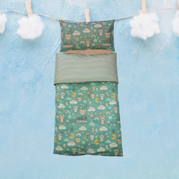 🍄 Housse de Couette Bébé Premium Double Face "Pas d'Ourson" (Housse -115x130cm- + 1 TO -30x50 cm-) - Un Luxe pour Votre Bébé 🍄// Collection 'Berçeaux de Rêves' ! ✨ - Couette & Housse de Couette Dwirty Maroc