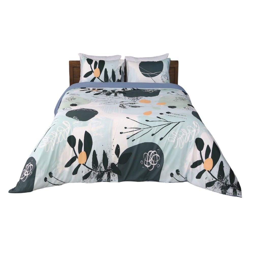 Housse de Couette Double Face "Feuillage Enchanté" - Doux & Antiallergique + Taie d'oreiller Offert - Couette & Housse de Couette Dwirty Maroc