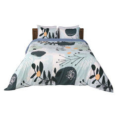 Housse de Couette Double Face "Feuillage Enchanté" - Doux & Antiallergique + Taie d'oreiller Offert - Couette & Housse de Couette Dwirty Maroc