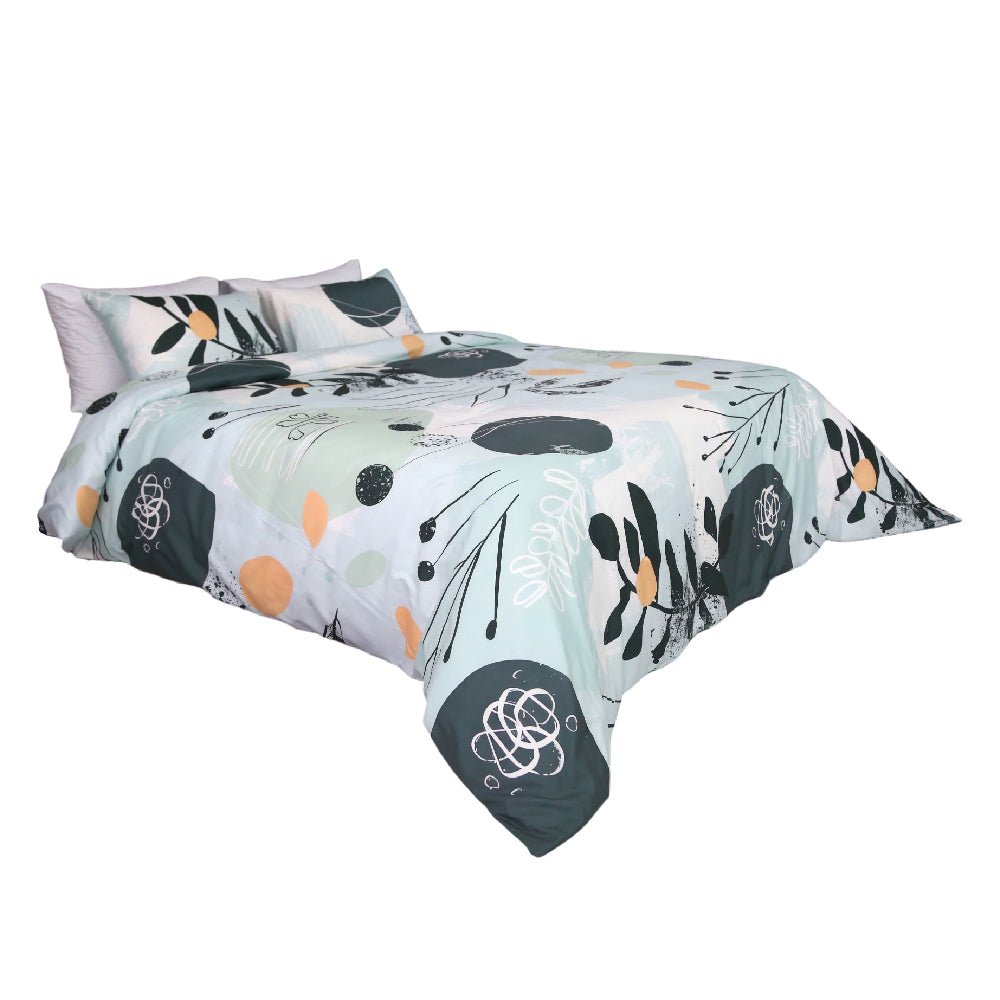 Housse de Couette Double Face "Feuillage Enchanté" - Doux & Antiallergique + Taie d'oreiller Offert - Couette & Housse de Couette Dwirty Maroc