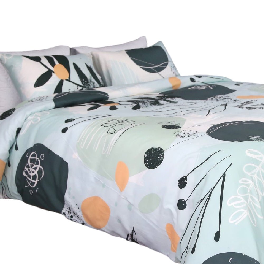 Housse de Couette Double Face "Feuillage Enchanté" - Doux & Antiallergique + Taie d'oreiller Offert - Couette & Housse de Couette Dwirty Maroc