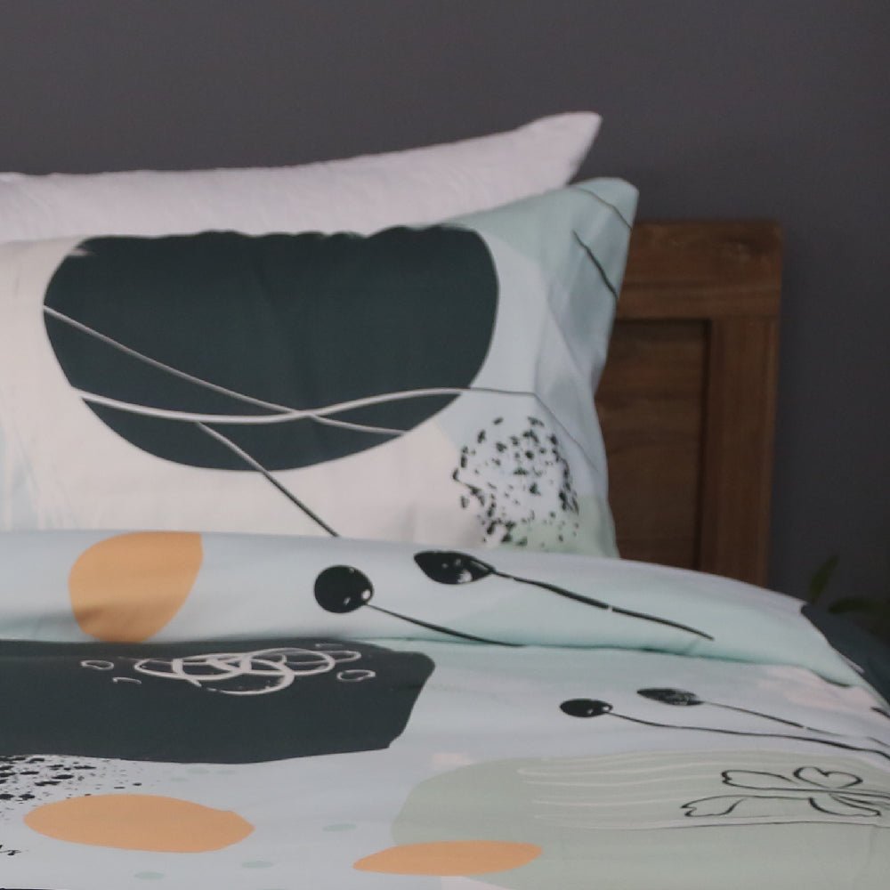 Housse de Couette Double Face "Feuillage Enchanté" - Doux & Antiallergique + Taie d'oreiller Offert - Couette & Housse de Couette Dwirty Maroc