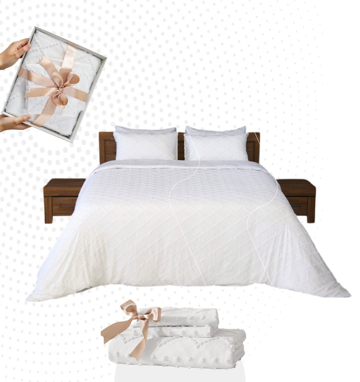 Housse de Couette Double Face Jacquard Diamond Blanc – Élégance & Douceur // Collection Spéciale Mariage - Couette & Housse de Couette Dwirty Maroc