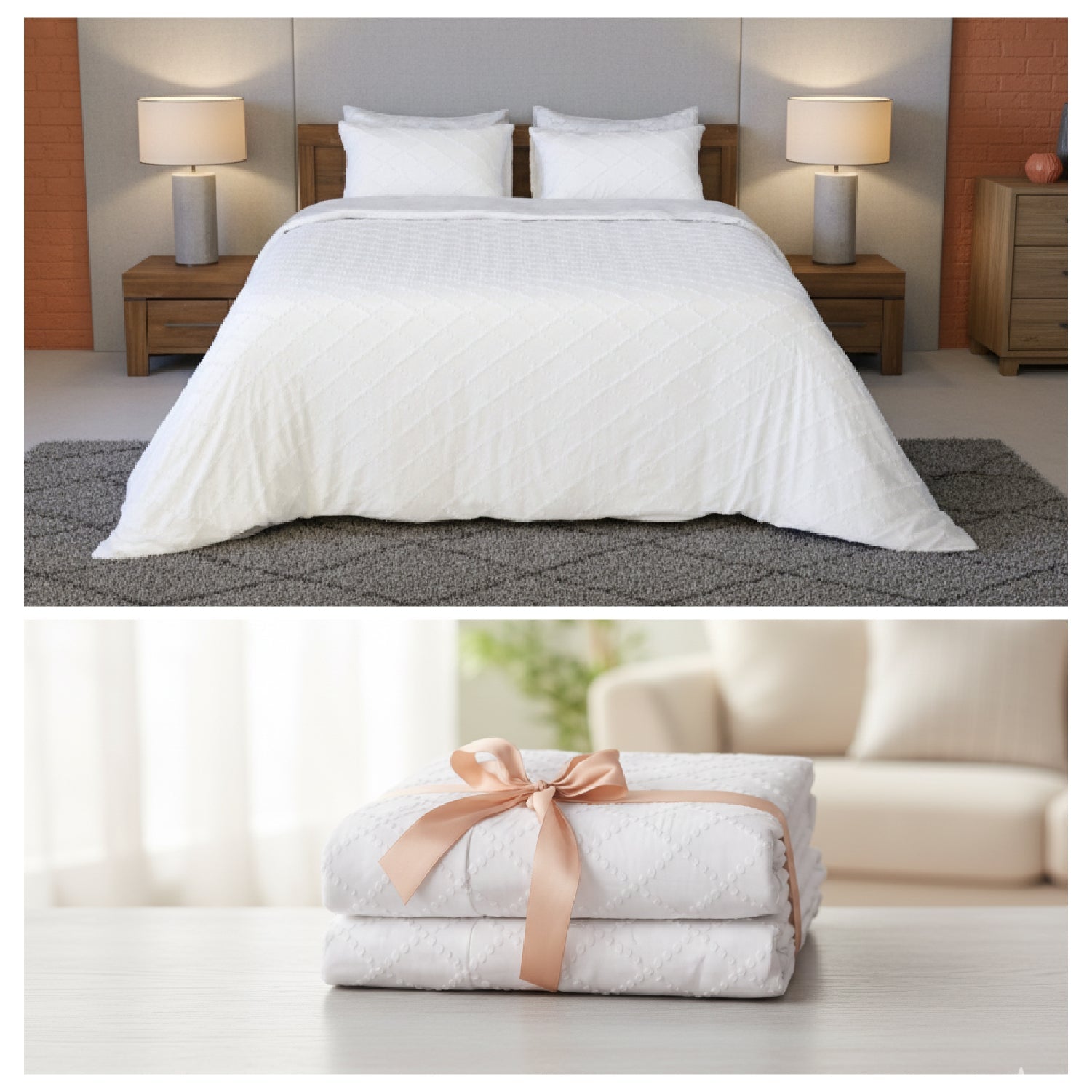 Housse de Couette Double Face Jacquard Diamond Blanc – Élégance & Douceur // Collection Spéciale Mariage - Couette & Housse de Couette Dwirty Maroc