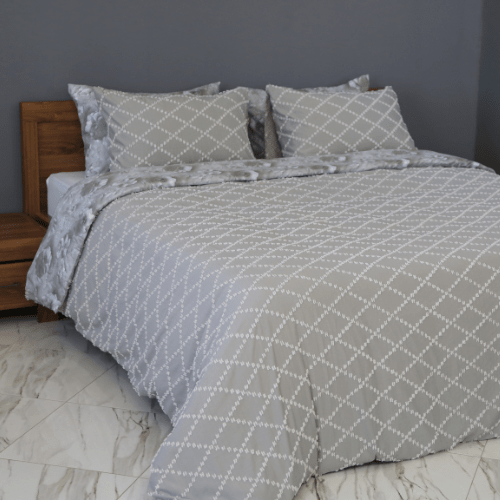 Housse de Couette Double Face Jacquard Diamond Gris – Élégance & Douceur // Collection Spéciale Mariage - Couette & Housse de Couette Dwirty Maroc
