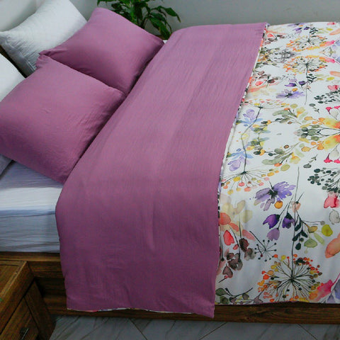 Housse de Couette Double Face 'Jardin Secret' + Taie d'oreiller Offert - Doux & Antiallergique - Couette & Housse de Couette Dwirty Maroc