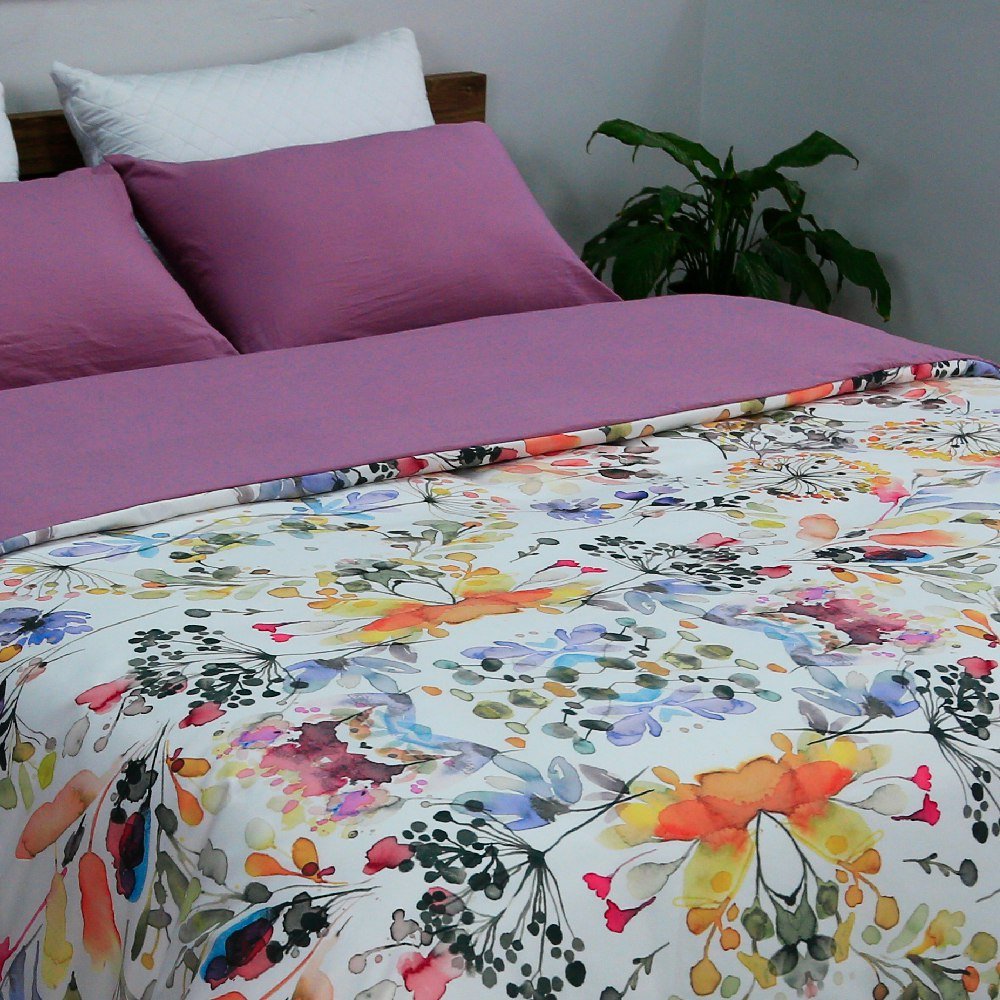 Housse de Couette Double Face 'Jardin Secret' + Taie d'oreiller Offert - Doux & Antiallergique - Couette & Housse de Couette Dwirty Maroc