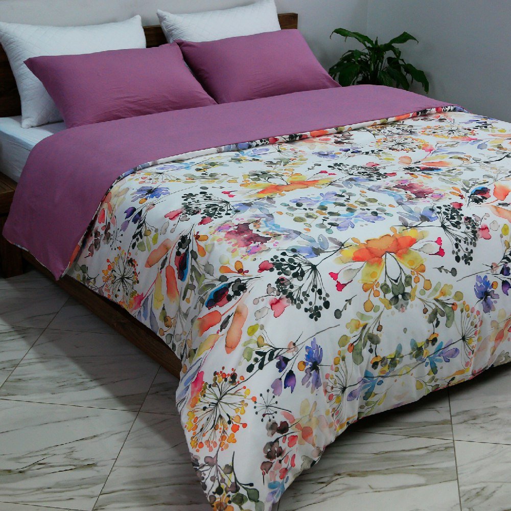 Housse de Couette Double Face 'Jardin Secret' + Taie d'oreiller Offert - Doux & Antiallergique - Couette & Housse de Couette Dwirty Maroc