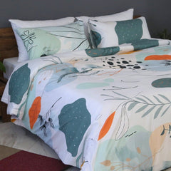 Housse de Couette Double Face "Jardin Serein" - Doux & Antiallergique - + Taie d'oreiller Offert - Couette & Housse de Couette Dwirty Maroc