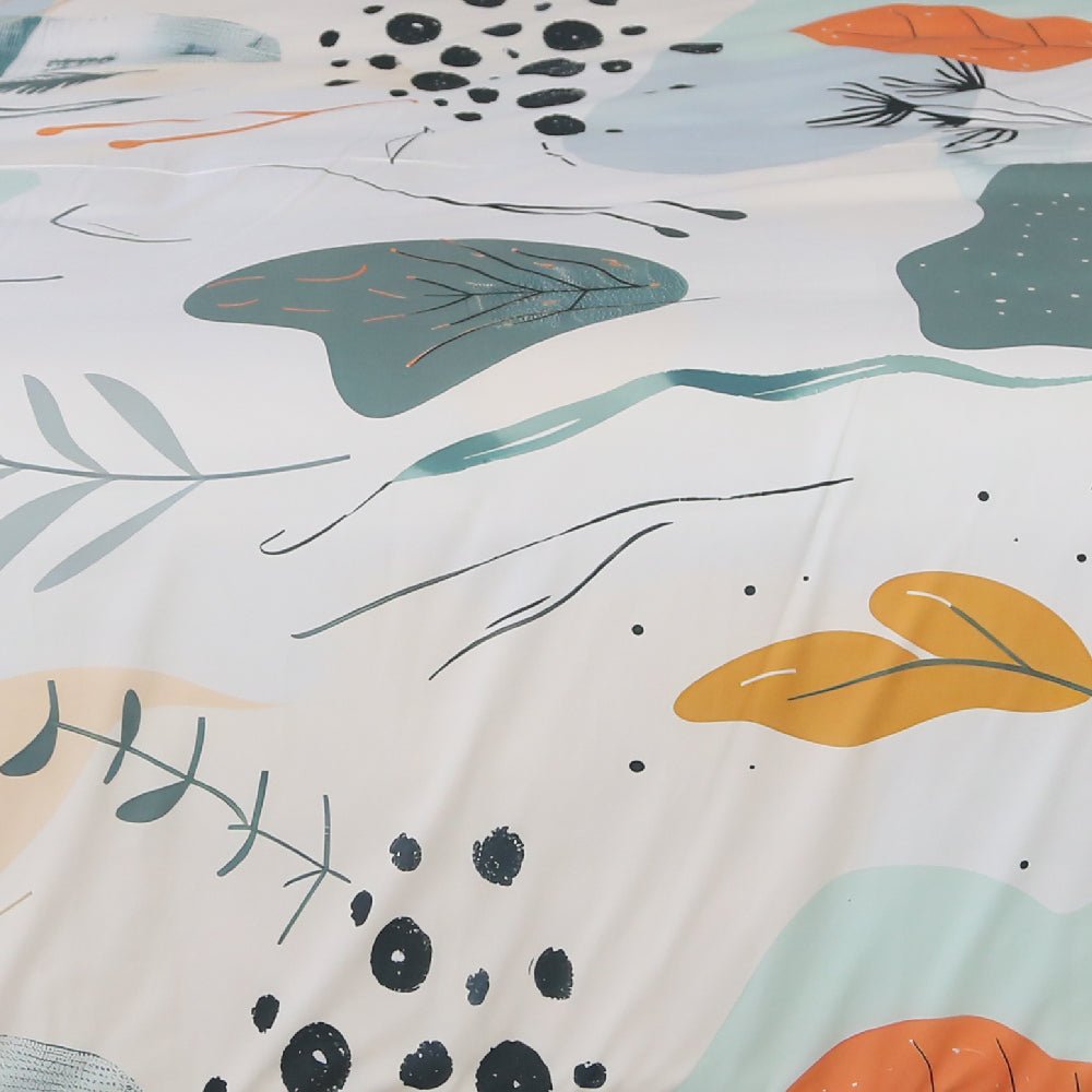 Housse de Couette Double Face "Jardin Serein" - Doux & Antiallergique - + Taie d'oreiller Offert - Couette & Housse de Couette Dwirty Maroc