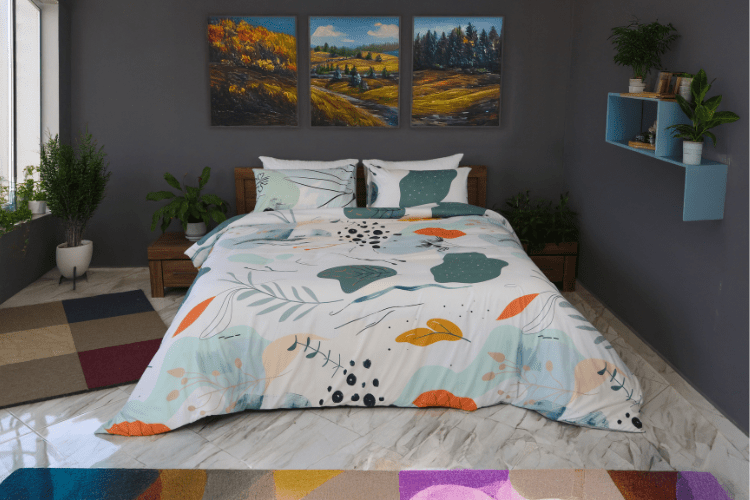 Housse de Couette Double Face "Jardin Serein" - Doux & Antiallergique - + Taie d'oreiller Offert - Couette & Housse de Couette Dwirty Maroc