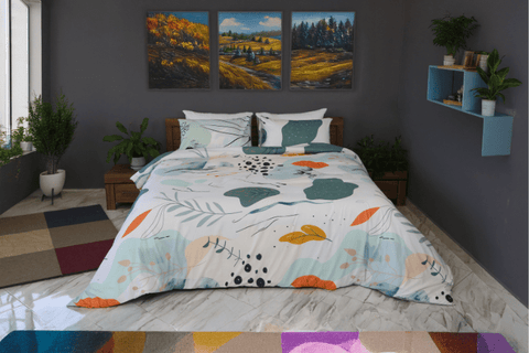 Housse de Couette Double Face "Jardin Serein" - Doux & Antiallergique - + Taie d'oreiller Offert - Couette & Housse de Couette Dwirty Maroc