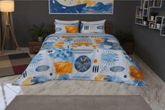 Housse de Couette Double Face "Onde Aquatique" - Doux & Antiallergique + Taie d'oreiller Offert - Couette & Housse de Couette Dwirty Maroc