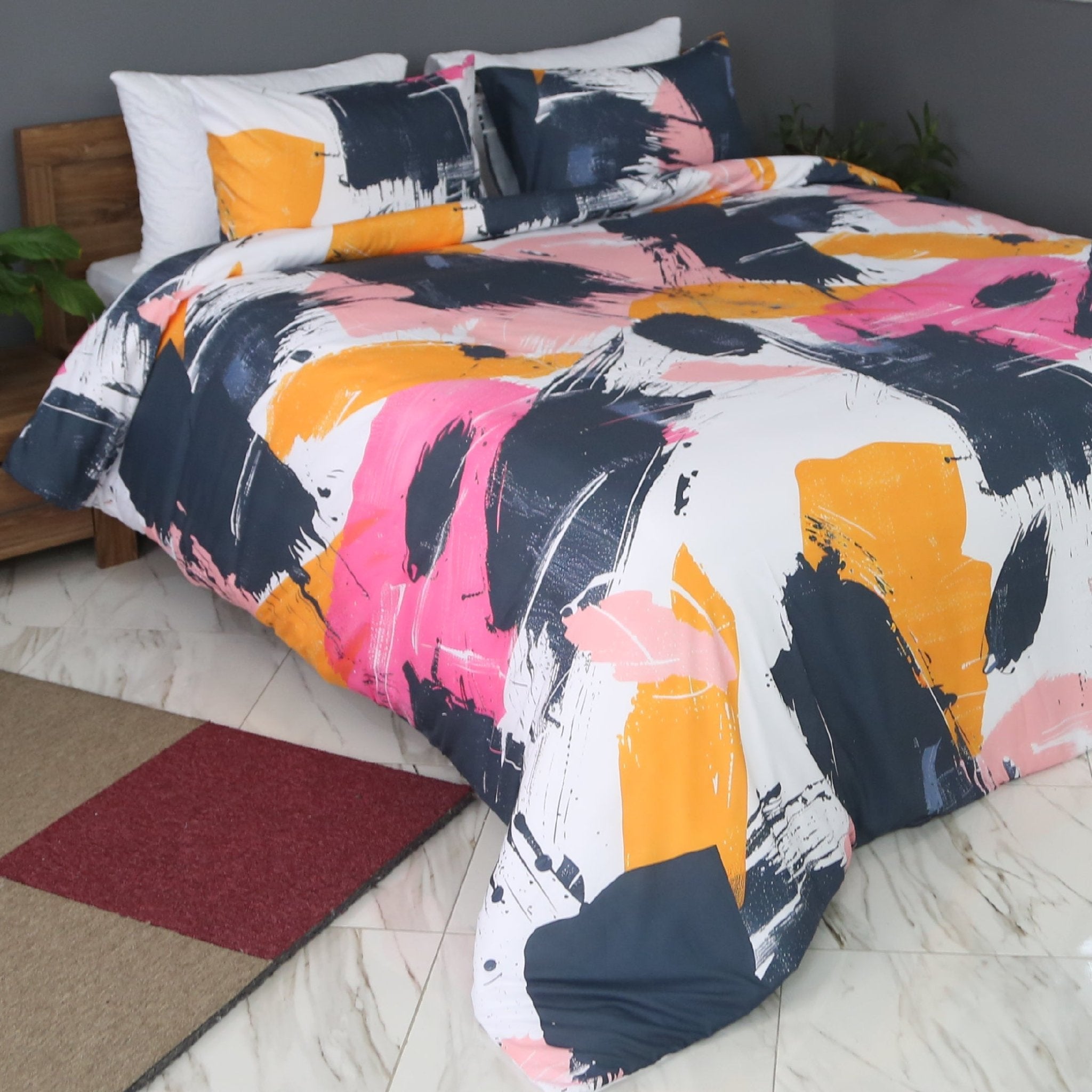 Housse de Couette Double Face "Palette Dynamique" - Doux & Antiallergique - + Taie d'oreiller Offert - Couette & Housse de Couette Dwirty Maroc