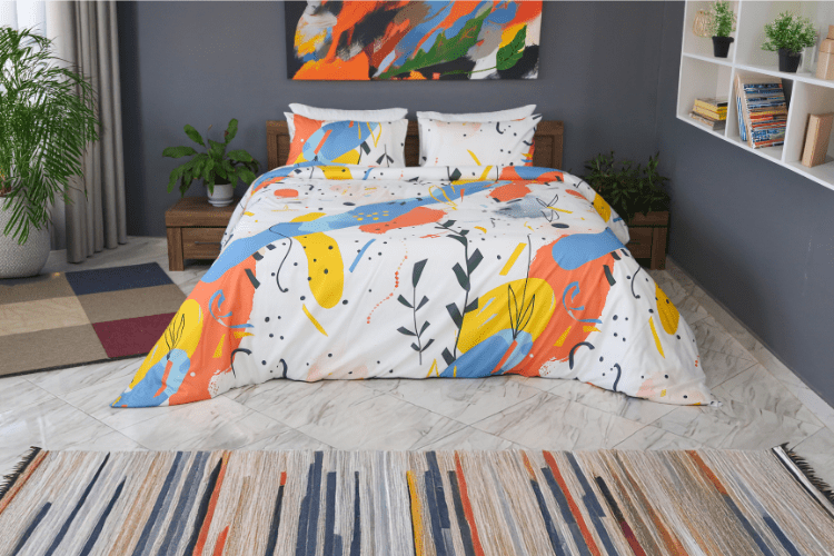 Housse de Couette Double Face "Palette en Liberté" - Doux & Antiallergique - + Taie d'oreiller Offert - Couette & Housse de Couette Dwirty Maroc