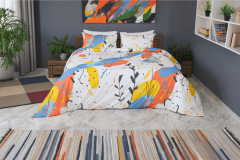 Housse de Couette Double Face "Palette en Liberté" - Doux & Antiallergique - + Taie d'oreiller Offert - Couette & Housse de Couette Dwirty Maroc