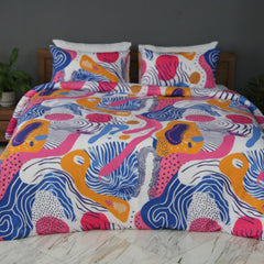 Housse de Couette Double Face "Vibrations Artistiques" - Doux & Antiallergique - + Taie d'oreiller Offert - Couette & Housse de Couette Dwirty Maroc