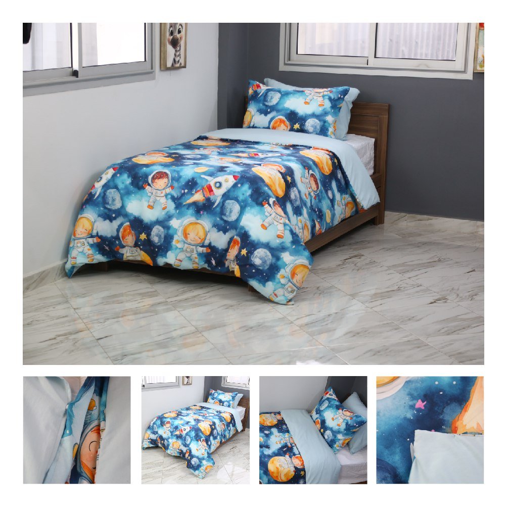 🛏️ Housse de Couette Enfant Ciel & Cosmos – Réversible une place 160x220 cm - Couette & Housse de Couette Dwirty Maroc