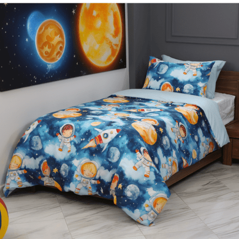 🛏️ Housse de Couette Enfant Ciel & Cosmos – Réversible une place 160x220 cm - Couette & Housse de Couette Dwirty Maroc