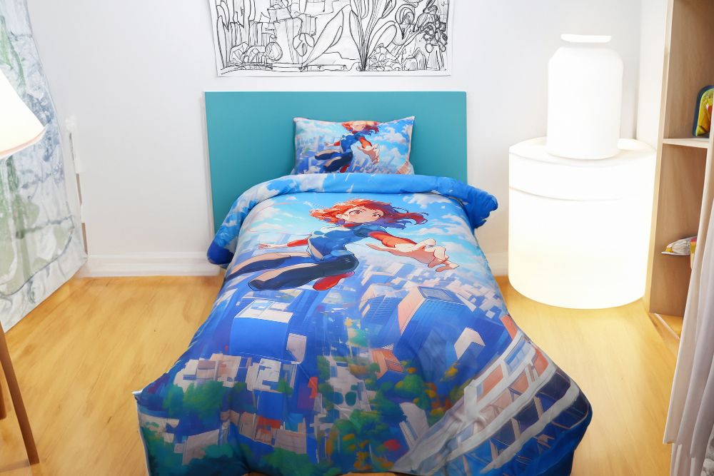 Housse de couette Fille "Aventurière des Aires" + 1TO - 1 Place (160x220 cm) - Collection "Galaxie des Héros" - Couette & Housse de Couette Dwirty Maroc