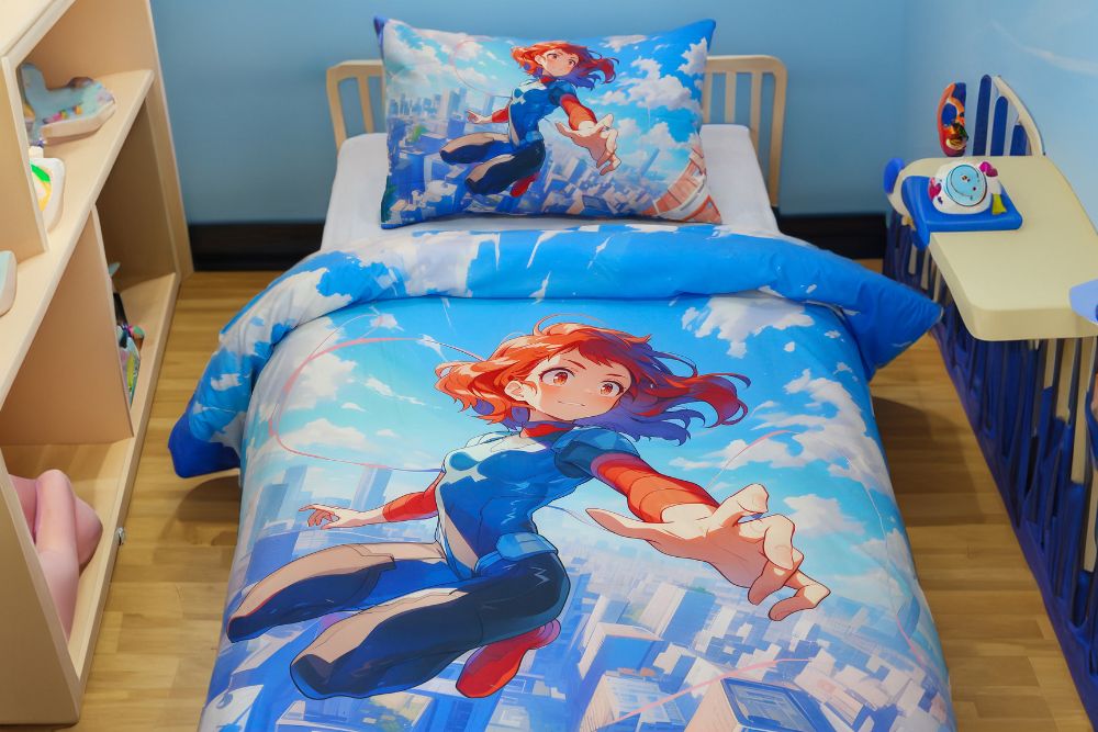 Housse de couette Fille "Aventurière des Aires" + 1TO - 1 Place (160x220 cm) - Collection "Galaxie des Héros" - Couette & Housse de Couette Dwirty Maroc