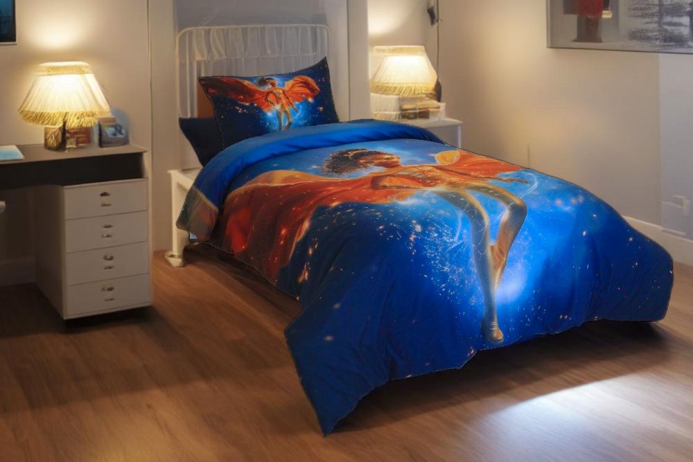Housse de couette Fille "Gardienne de la nuit" + 1TO - 1 Place (160x220 cm) - Collection "Galaxie des Héros" - Couette & Housse de Couette Dwirty Maroc
