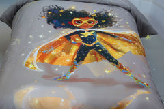 Housse de couette Fille "Gardienne des étoiles" + 1TO - 1 Place (160x220 cm) - Collection "Galaxie des Héros" - Couette & Housse de Couette Dwirty Maroc