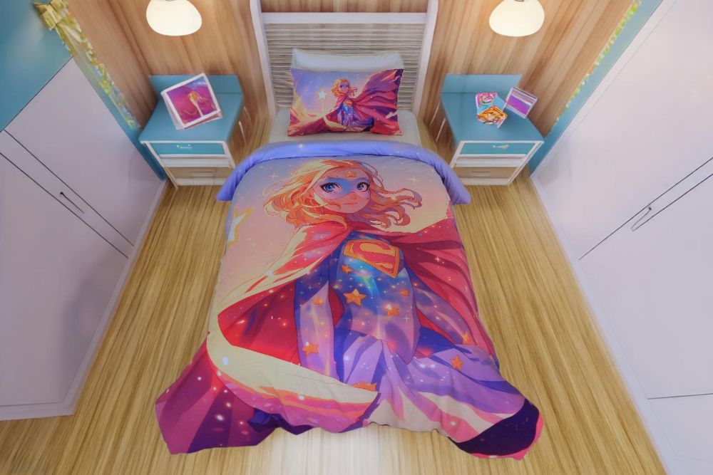 Housse de couette Fille "Messagère du Cosmos" + 1TO - 1 Place (160x220 cm) - Collection "Galaxie des Héros" - Couette & Housse de Couette Dwirty Maroc