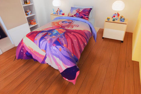 Housse de couette Fille "Messagère du Cosmos" + 1TO - 1 Place (160x220 cm) - Collection "Galaxie des Héros" - Couette & Housse de Couette Dwirty Maroc