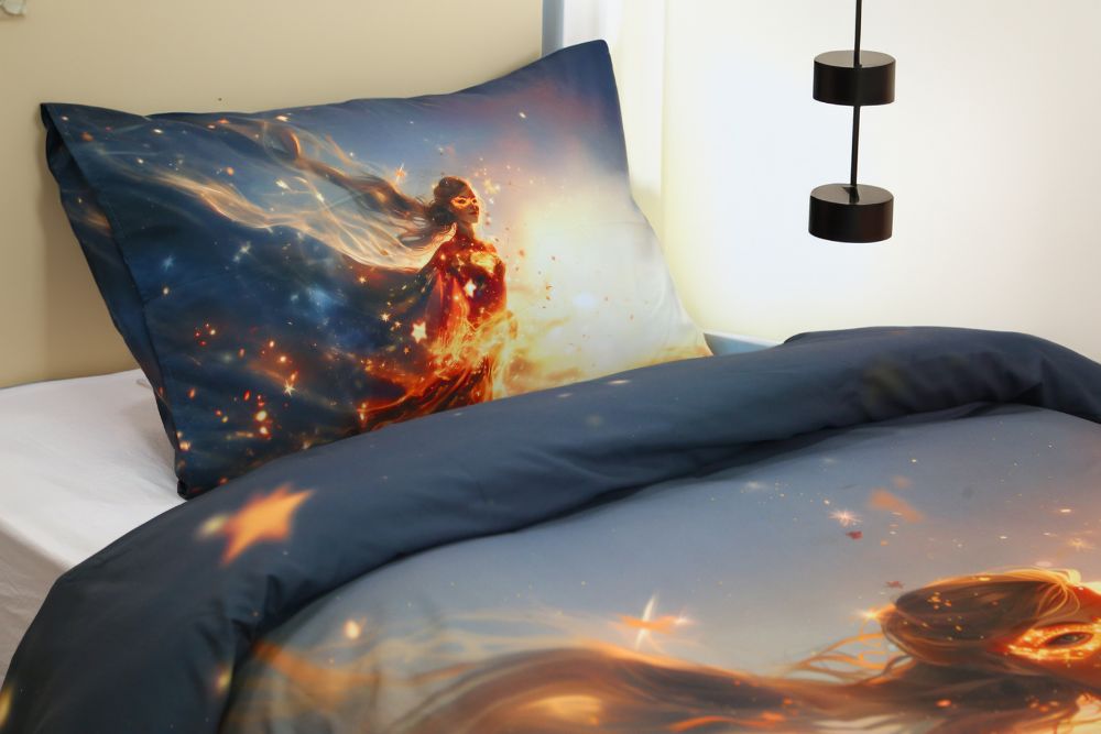 Housse de couette Fille "Oracle de l'Ombre" + 1TO - 1 Place (160x220 cm) - Collection "Galaxie des Héros" - Couette & Housse de Couette Dwirty Maroc