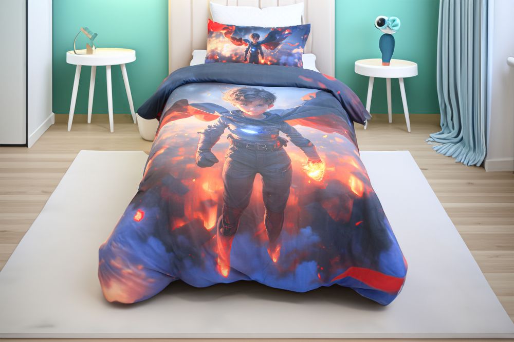 Housse de couette Garçon "Chevalier des Cendres" - + 1TO Offerte - 1 Place(160x220 cm) - Collection "Galaxie des Héros" - Couette & Housse de Couette Dwirty Maroc