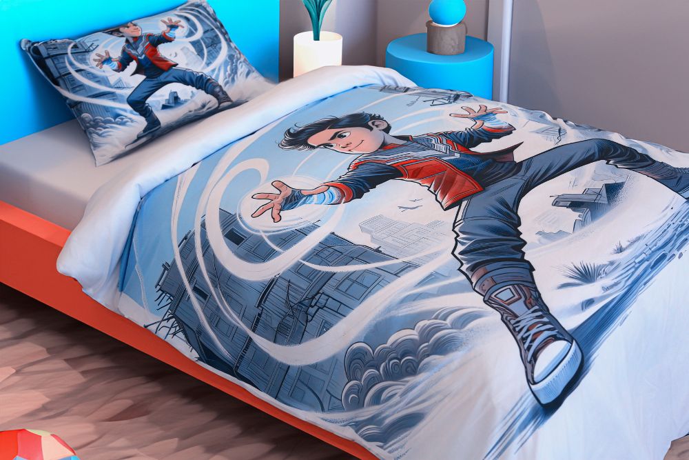 Housse de couette Garçon "Maître de l'air" - + 1TO Offerte - 1 Place(160x220 cm) - Collection "Galaxie des Héros" - Couette & Housse de Couette Dwirty Maroc