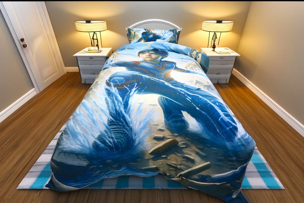 Housse de couette Garçon "Maître de l'eau"+ 1TO Offerte - 1 Place(160x220 cm) - Collection "Galaxie des Héros" - Couette & Housse de Couette Dwirty Maroc
