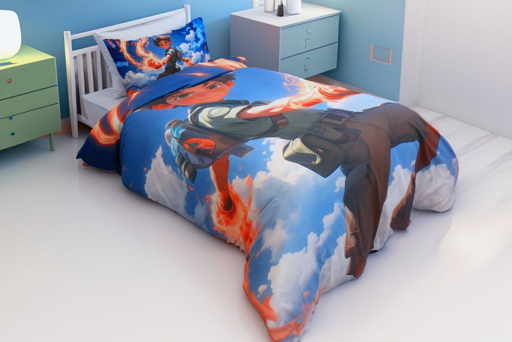 Housse de couette Garçon "Maître du Feu + 1TO - 1 Place (160x220 cm) - Collection "Galaxie des - Couette & Housse de Couette Dwirty Maroc