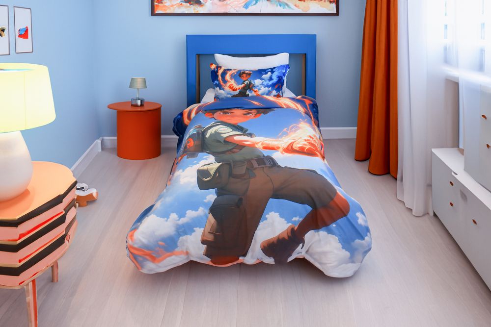 Housse de couette Garçon "Maître du Feu + 1TO - 1 Place (160x220 cm) - Collection "Galaxie des - Couette & Housse de Couette Dwirty Maroc