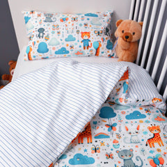 🍄 Housse de Couette Bébé Premium Double Face "Jungle en Fête" (Housse -115x130cm- + 1 TO -30x50 cm-) - Un Luxe pour Votre Bébé 🍄// Collection 'Berçeaux de Rêves' ! ✨