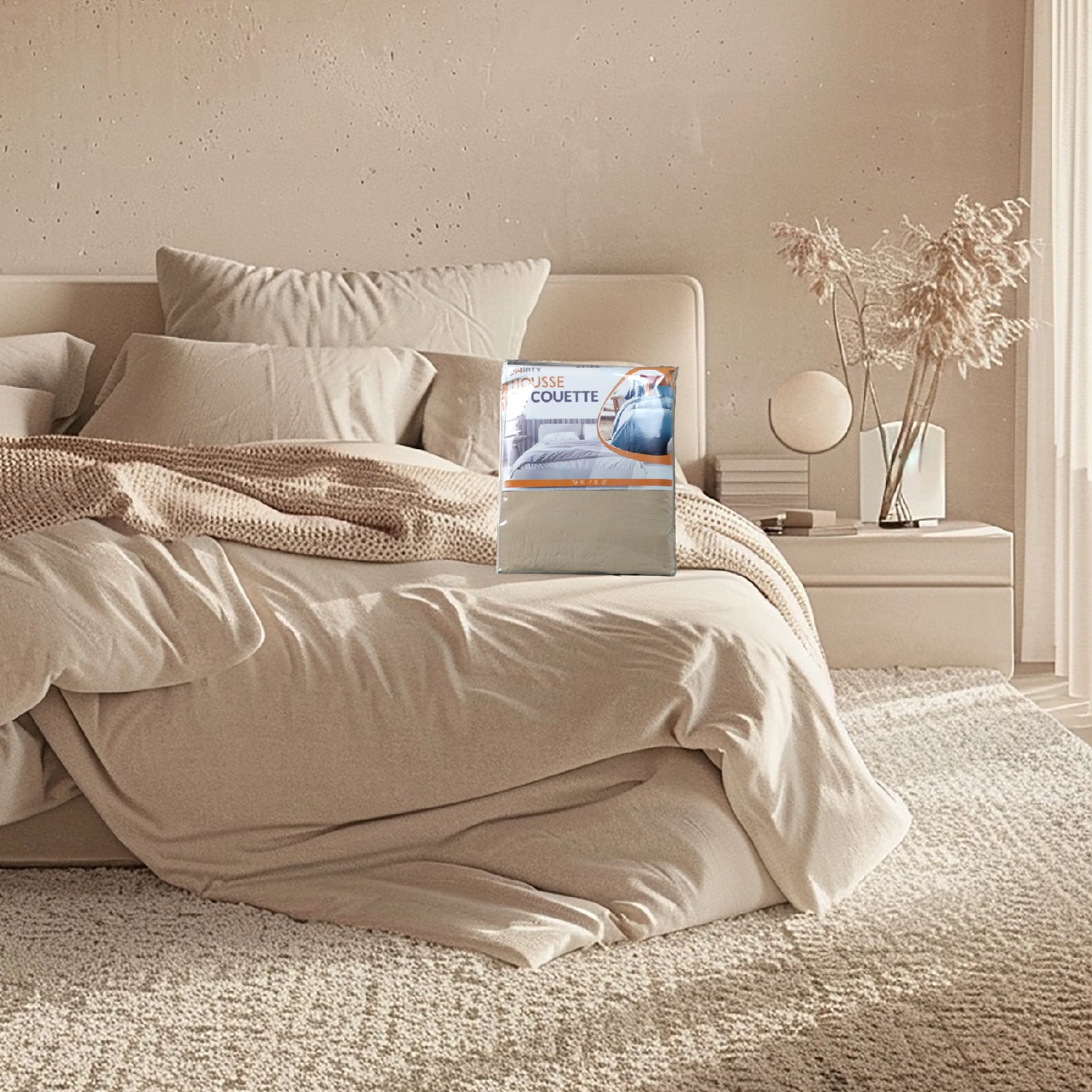 Housse Couette Beige Sable  + Taies d'oreillers Offertes -Doux & Antiallergique -