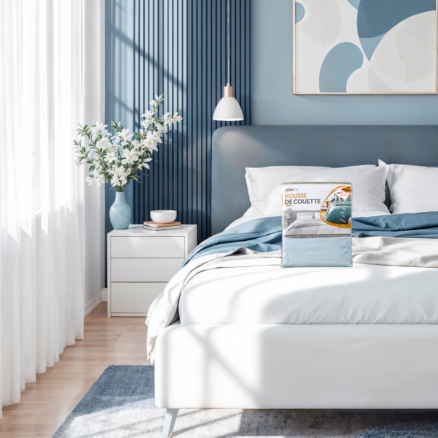 Housse Couette Bleu Glacier + Taies d'oreillers Offerts – Doux & Antiallergique