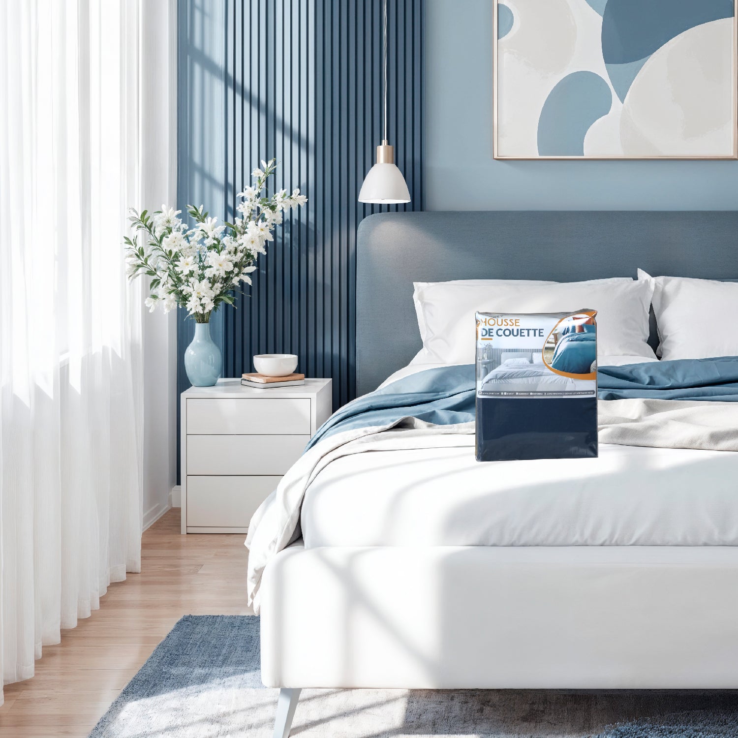 Housse Couette Bleu Nuit + Taies d'oreillers Offertes  // Doux & Antiallergique