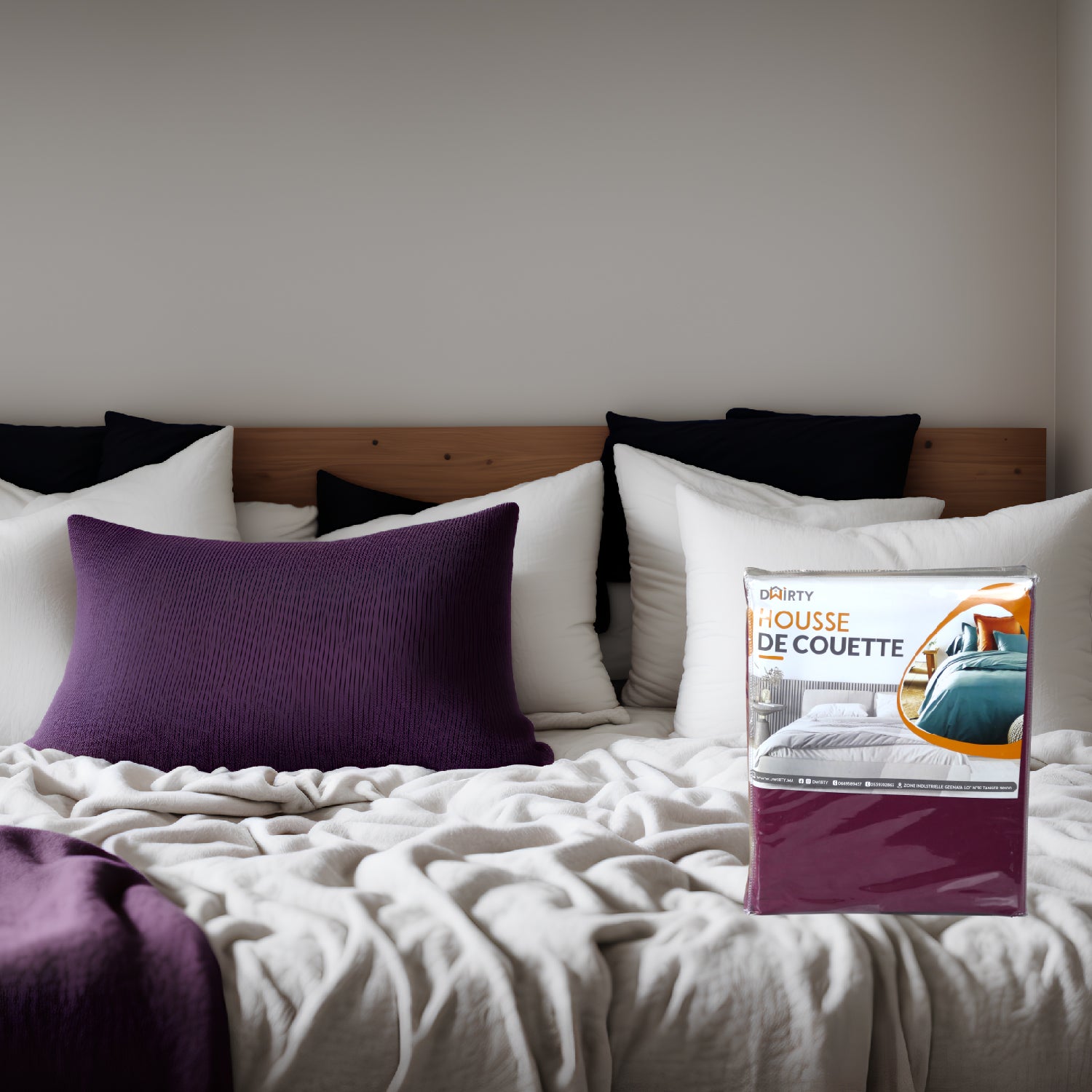 Housse Couette GRENAT+ Taies d'oreillers Offerts  -Doux & Antiallergique -