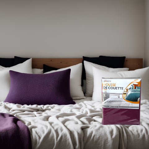 Housse Couette GRENAT+ Taies d'oreillers Offerts  -Doux & Antiallergique -