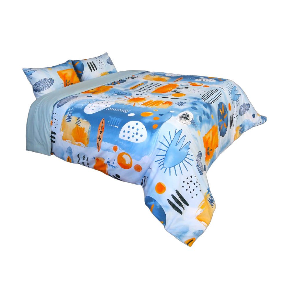 Housse de Couette Double Face "Onde Aquatique"  -Doux & Antiallergique + Taie d'oreiller Offert